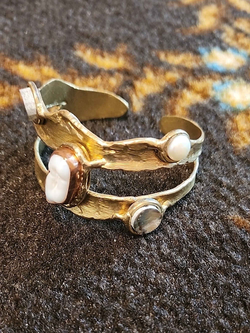 Gold-Tone Double Band Cuff Bracelet with White Stone Accents